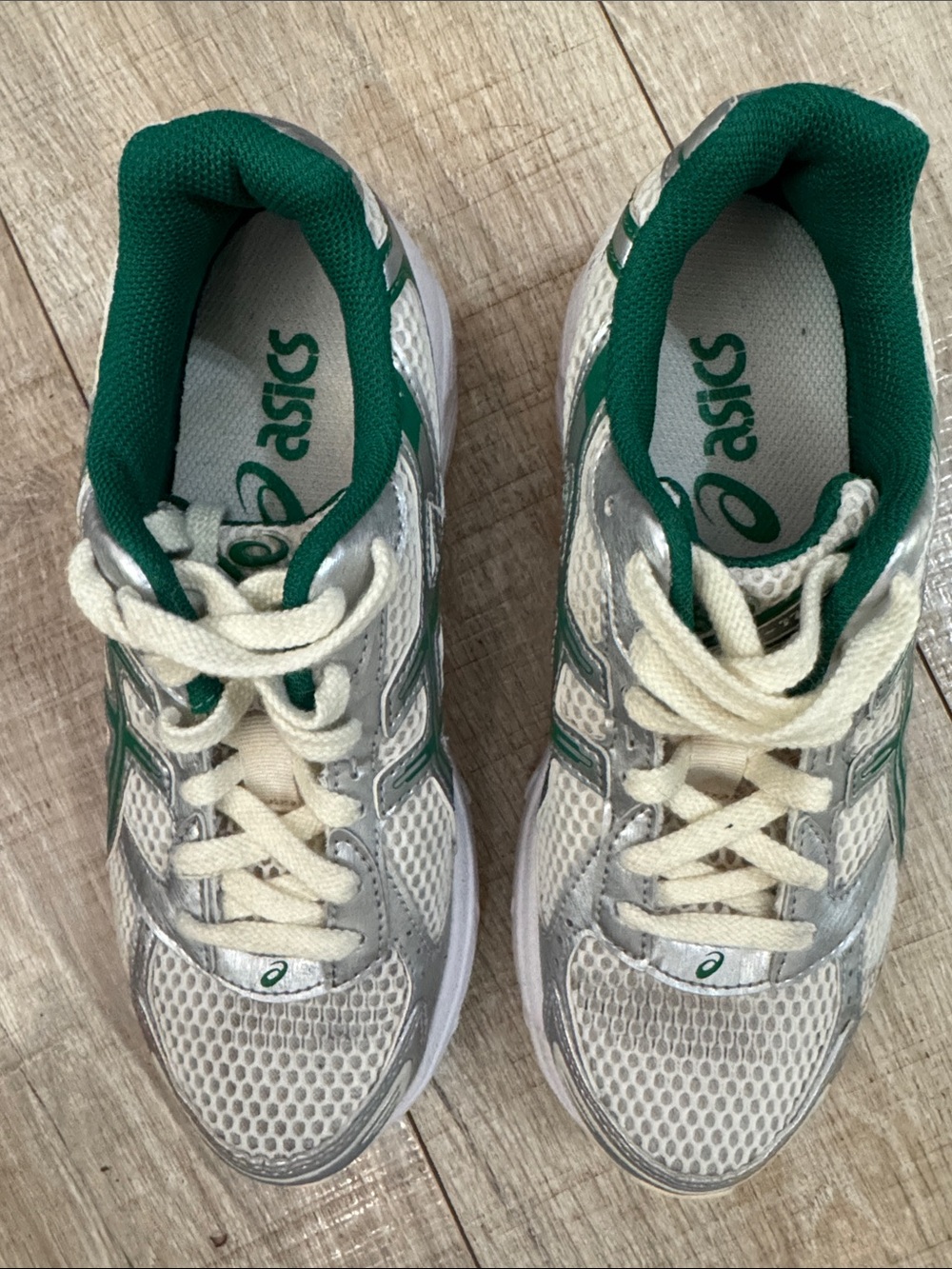 ASICS Kids' White & Green Running Shoes